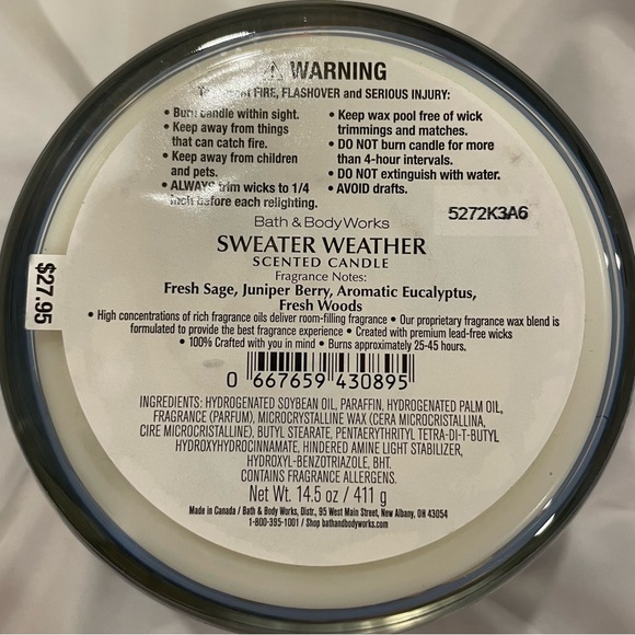 BBW Sweater Weather 3 wick candle - Picture 3 of 4